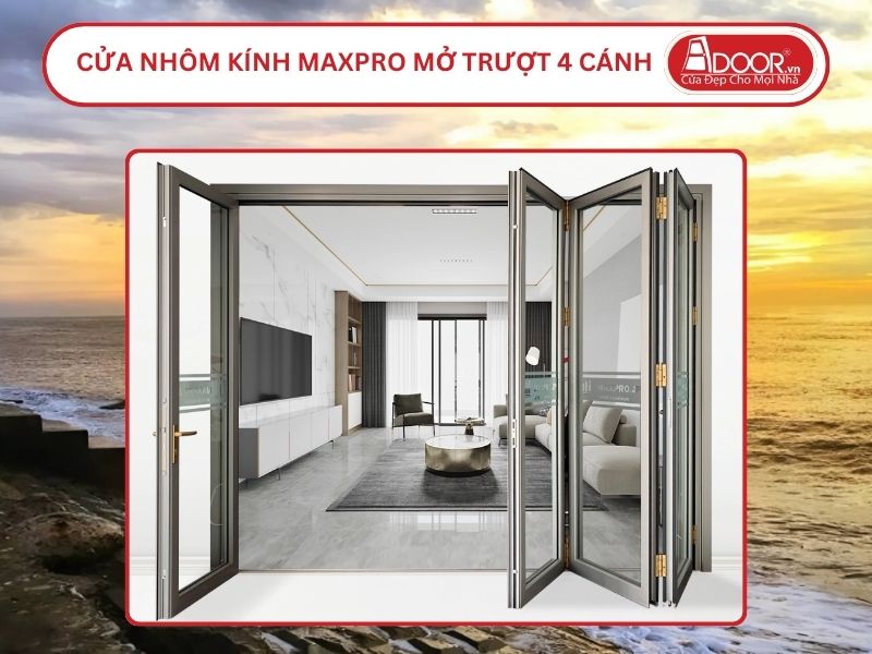 Cửa Nhôm Kính MaxPro Mở Xếp Trượt 4 Cánh Adoor Tại Nam Định