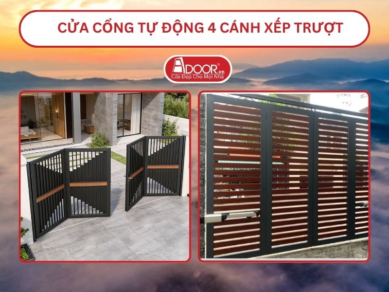 Cửa cổng tự động 4 cánh xếp trượt adoor tại Bảo Lộc