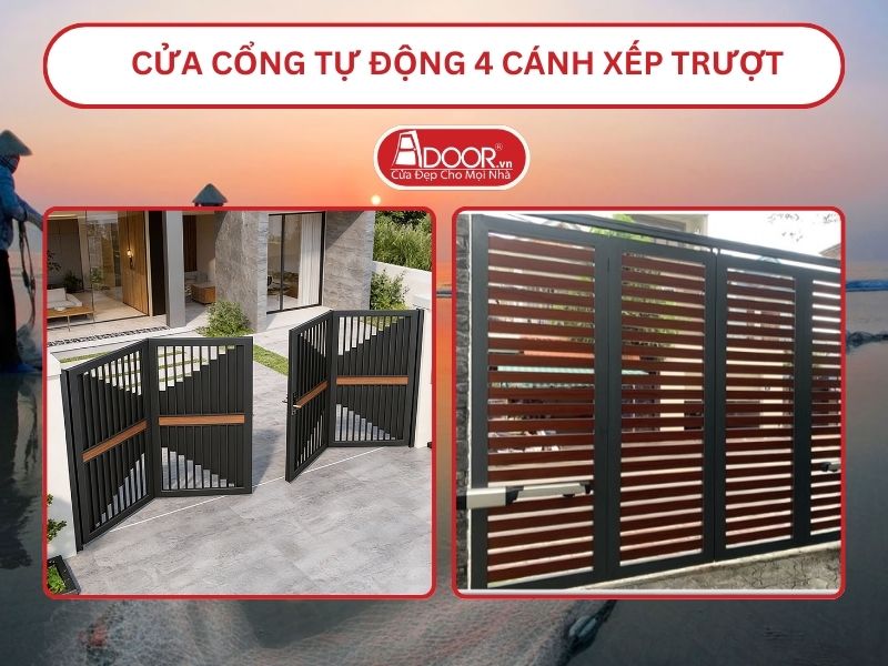 Cửa cổng tự động 4 cánh xếp trượt adoor tại Đà Nẵng