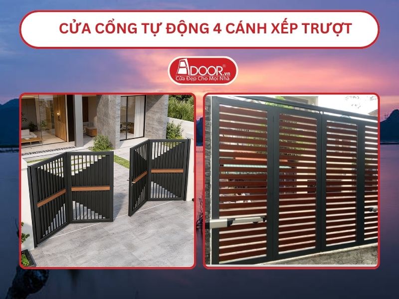 Cửa cổng tự động 4 cánh xếp trượt adoor tại Hà Nam