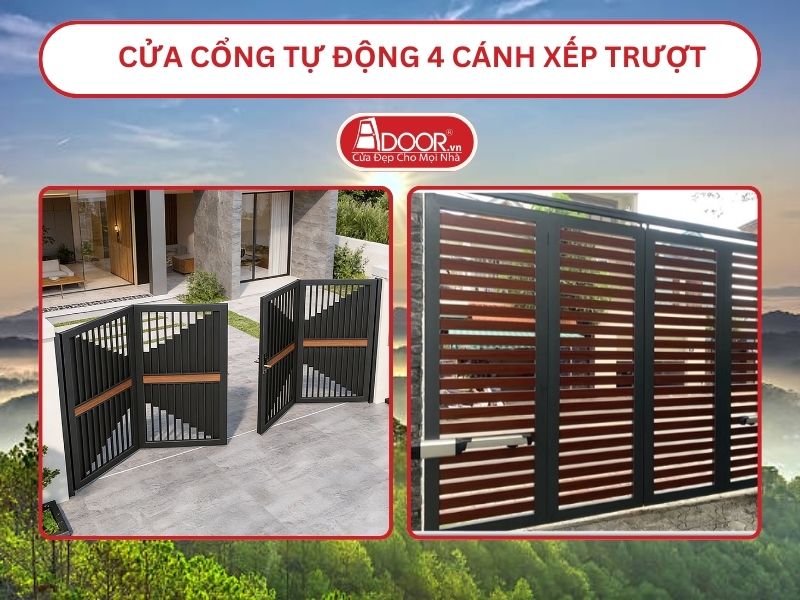 Cửa cổng tự động 4 cánh xếp trượt adoor tại Lâm Đồng