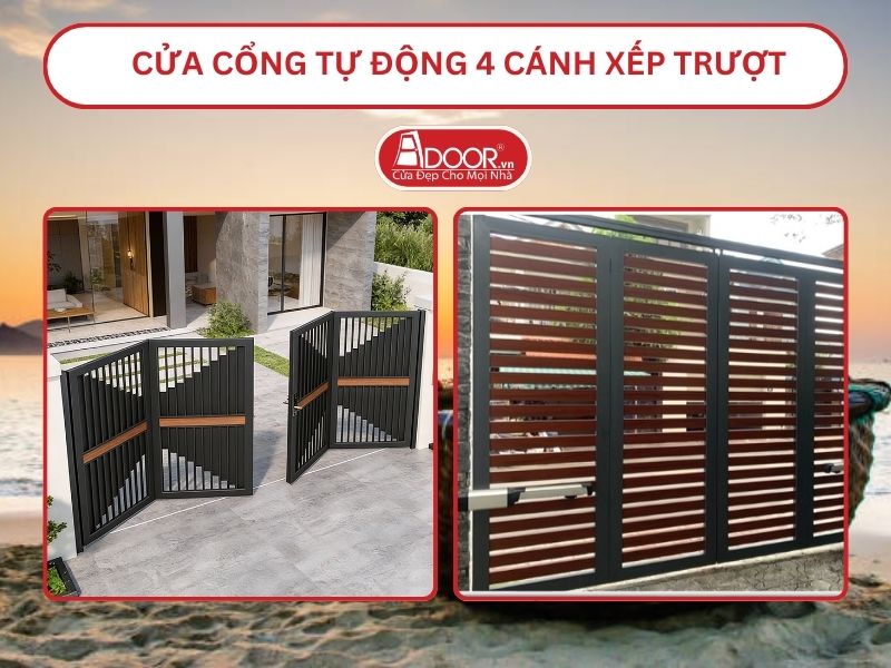 Cửa cổng tự động 4 cánh xếp trượt adoor tại Ninh Thuận
