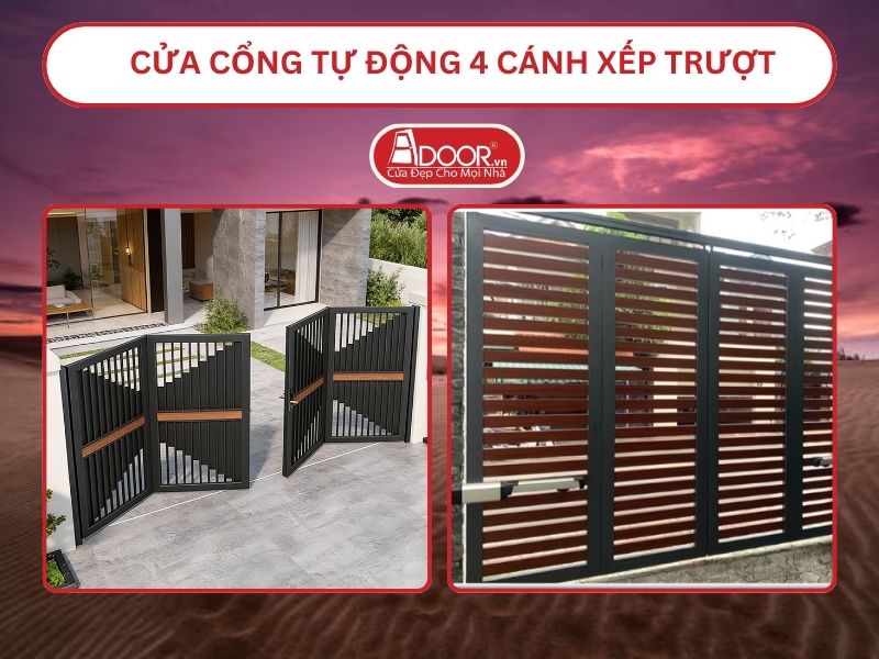 Cửa cổng tự động 4 cánh xếp trượt adoor tại Tại Phan Rang