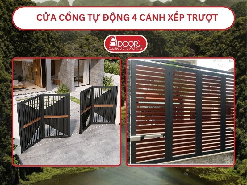 Cửa cổng tự động 4 cánh xếp trượt adoor tại Tam Điệp