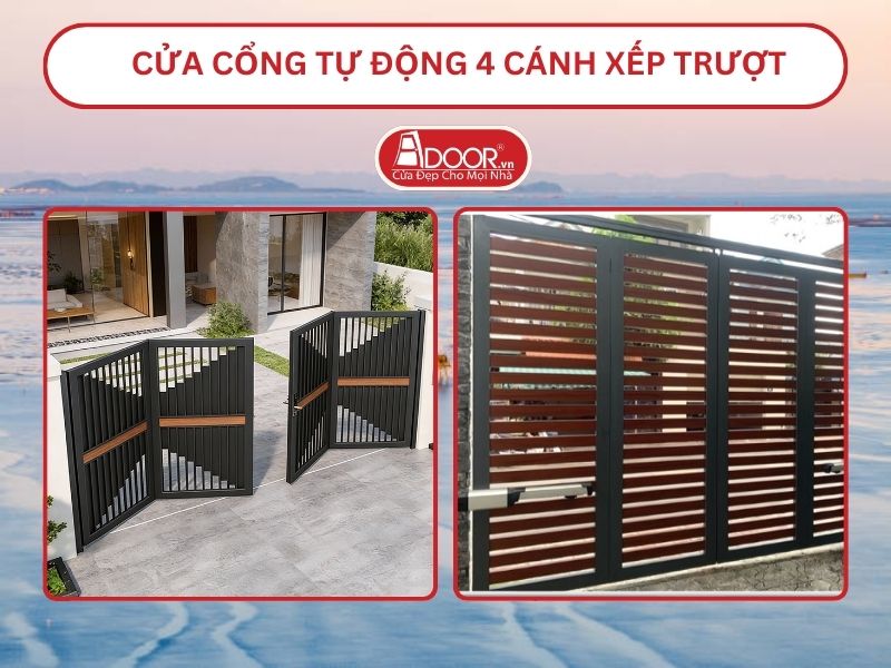 Cửa cổng tự động 4 cánh xếp trượt adoor tại Thái Bình