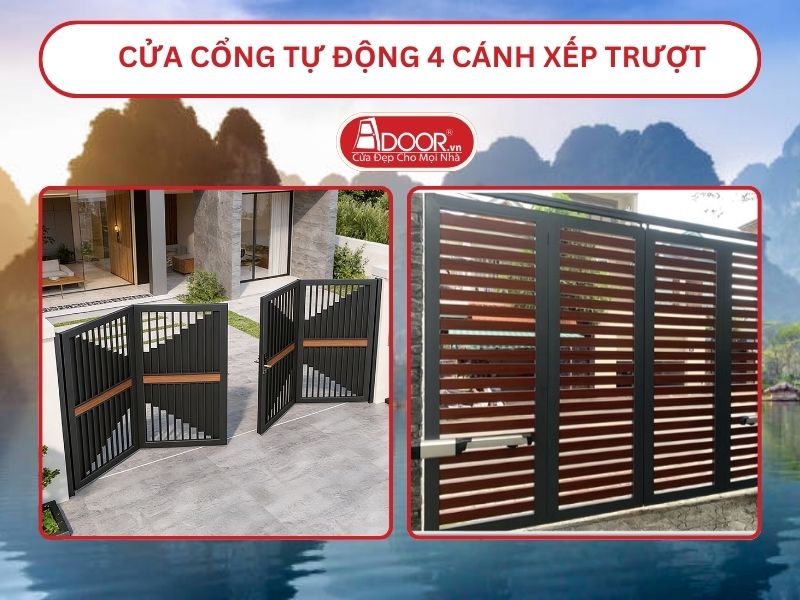 Cửa cổng tự động 4 cánh xếp trượt adoor tại Tuyên Quang
