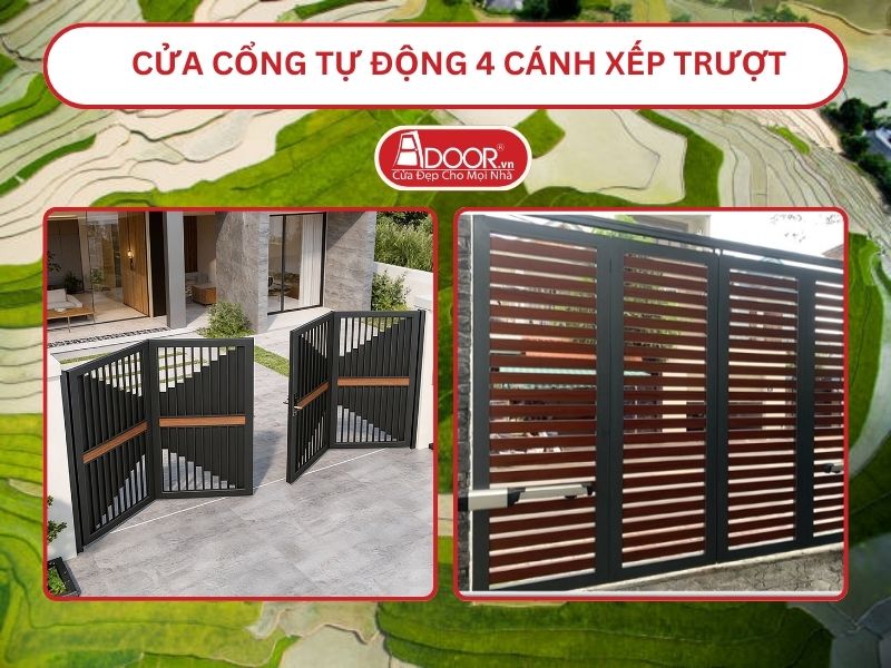 Cửa cổng tự động 4 cánh xếp trượt adoor tại Yên Bái
