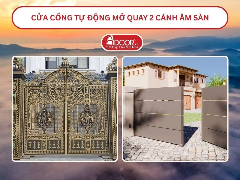 Cửa cổng tự động mở quay 2 cánh âm sàn tại Bảo Lộc