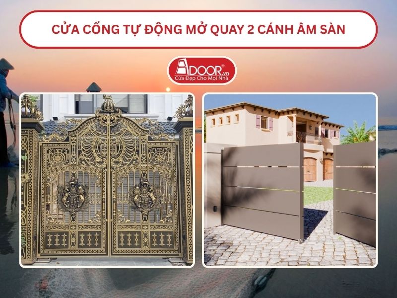 Cửa cổng tự động mở quay 2 cánh âm sàn tại Đà Nẵng