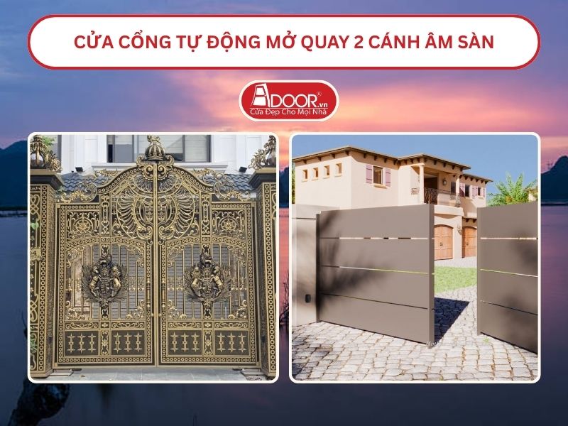 Cửa cổng tự động mở quay 2 cánh âm sàn tại Hà Nam