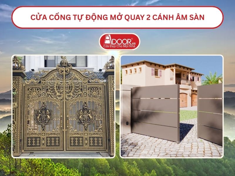 Cửa cổng tự động mở quay 2 cánh âm sàn tại Lâm Đồng