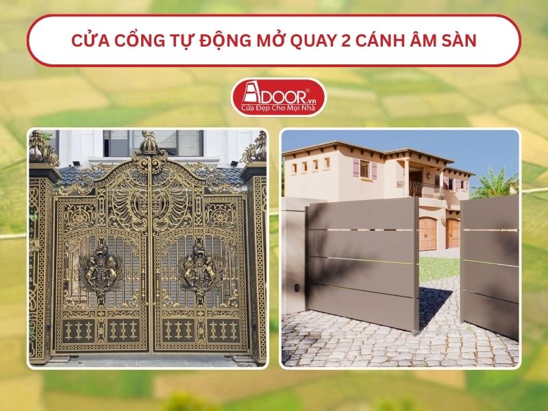 Cửa cổng tự động mở quay 2 cánh âm sàn tại Lạng Sơn