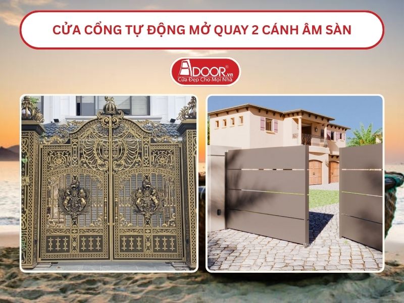 Cửa cổng tự động mở quay 2 cánh âm sàn tại Ninh Thuận