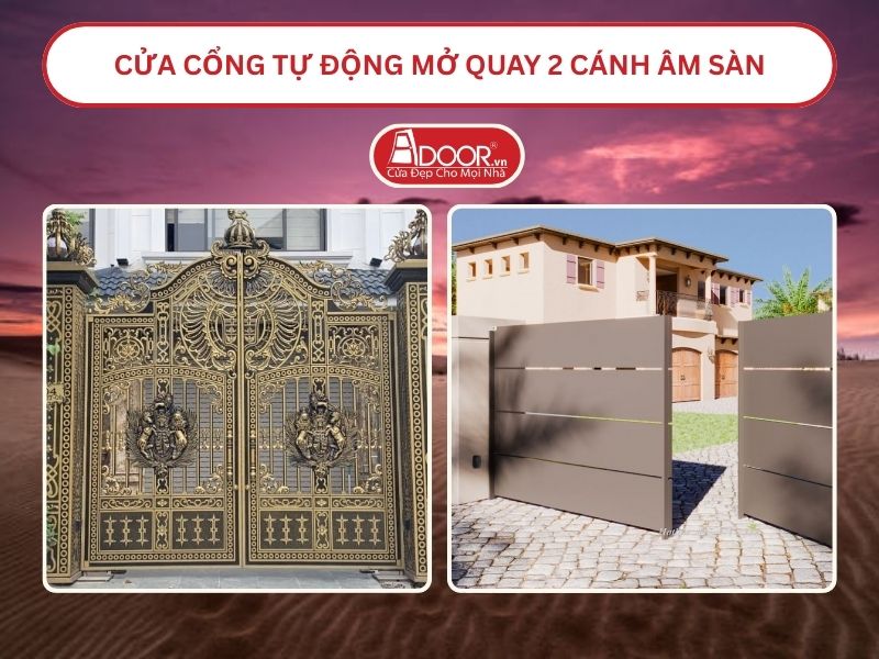 Cửa cổng tự động mở quay 2 cánh âm sàn tại Tại Phan Rang