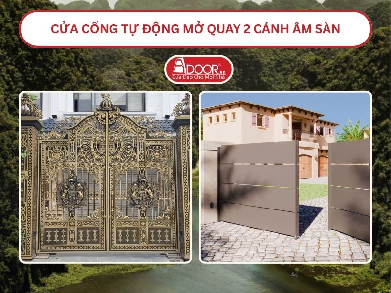Cửa cổng tự động mở quay 2 cánh âm sàn tại Tam Điệp