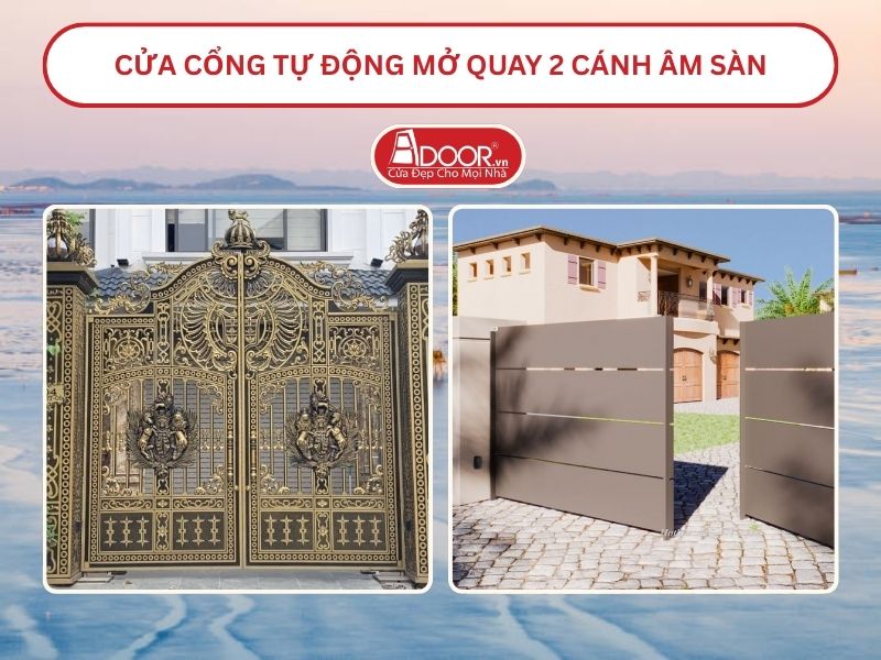 Cửa cổng tự động mở quay 2 cánh âm sàn tại Thái Bình
