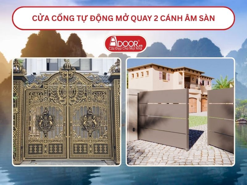 Cửa cổng tự động mở quay 2 cánh âm sàn tại Tuyên Quang