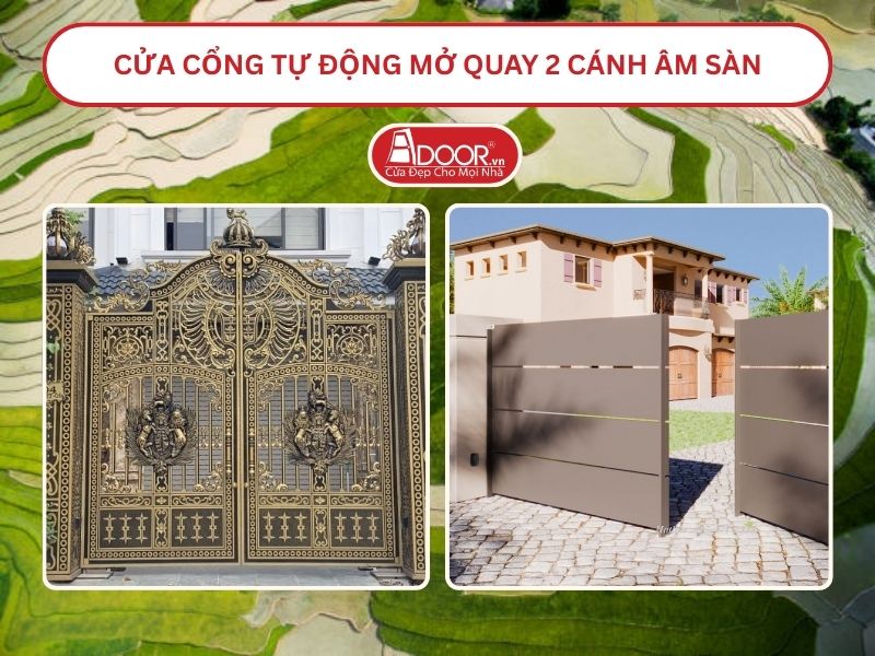 Cửa cổng tự động mở quay 2 cánh âm sàn tại Yên Bái