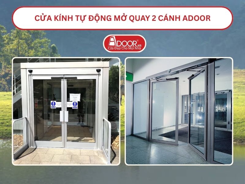 Cửa kính tự động mở quay 2 cánh tại Lạng Sơn