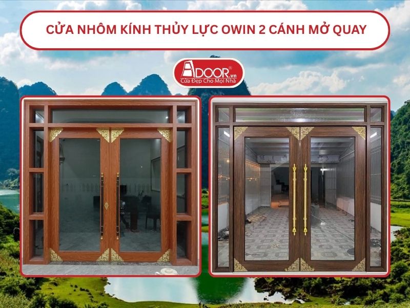 Cửa nhôm kính thủy lực Owin 2 cánh mở quay tại Cao Bằng