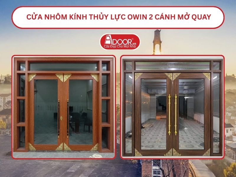 Cửa nhôm kính thủy lực Owin 2 cánh mở quay tại Đà Lạt