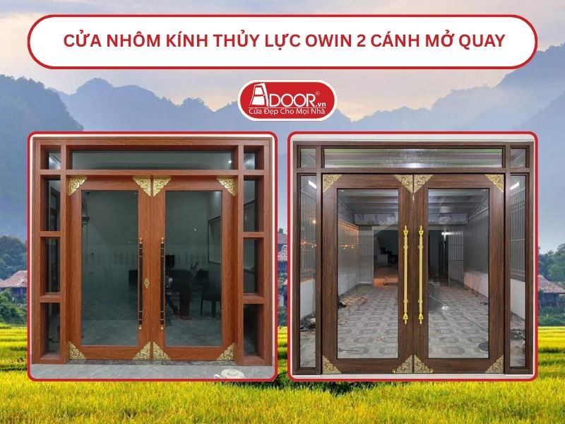 Cửa nhôm kính thủy lực Owin 2 cánh mở quay tại Hòa Bình