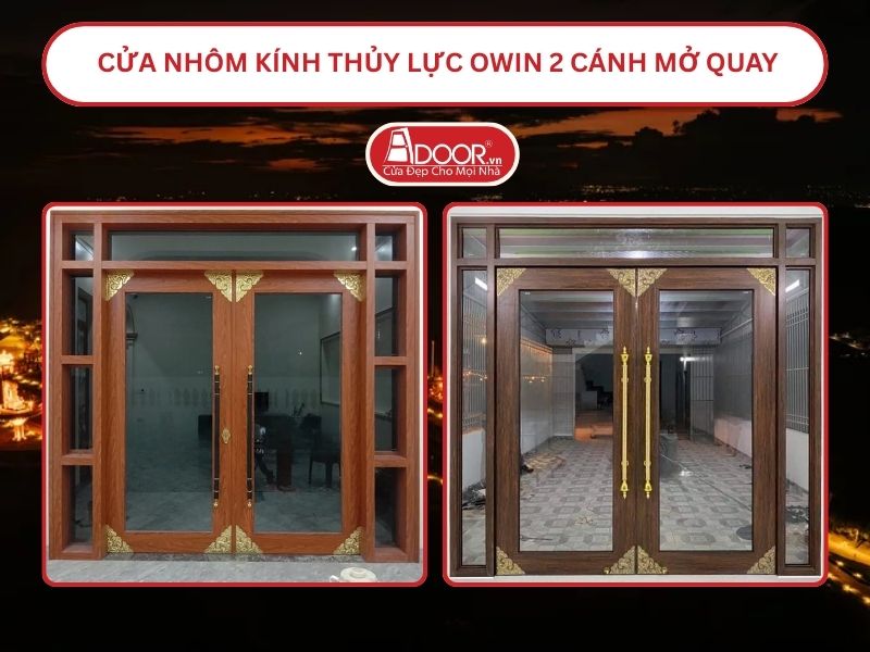 Cửa nhôm kính thủy lực Owin 2 cánh mở quay tại Lâm Đồng