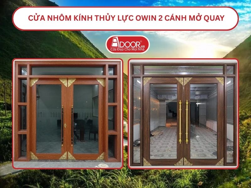 Cửa nhôm kính thủy lực Owin 2 cánh mở quay tại Tuyên Quang