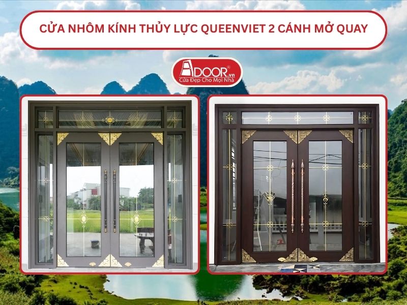 Cửa nhôm kính thủy lực QueenViet 2 cánh mở quay tại Cao Bằng