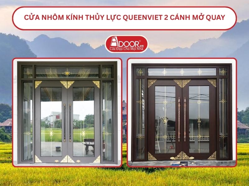 Cửa nhôm kính thủy lực QueenViet 2 cánh mở quay tại Hòa Bình