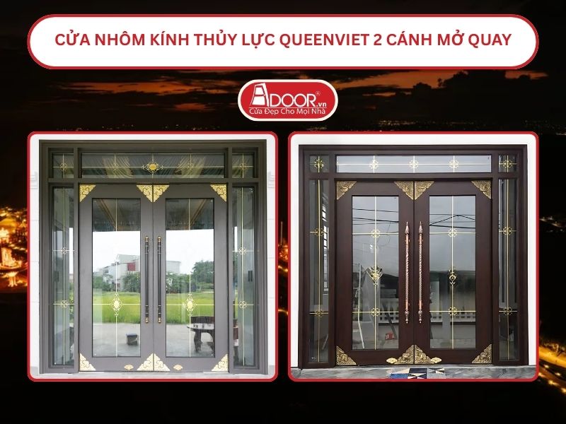 Cửa nhôm kính thủy lực QueenViet 2 cánh mở quay tại Lâm Đồng