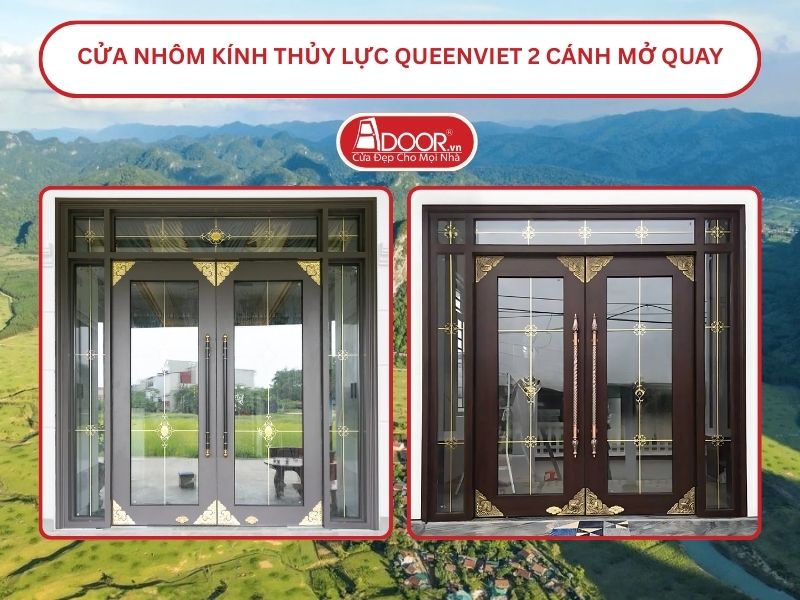 Cửa nhôm kính thủy lực QueenViet 2 cánh mở quay tại Lạng Sơn