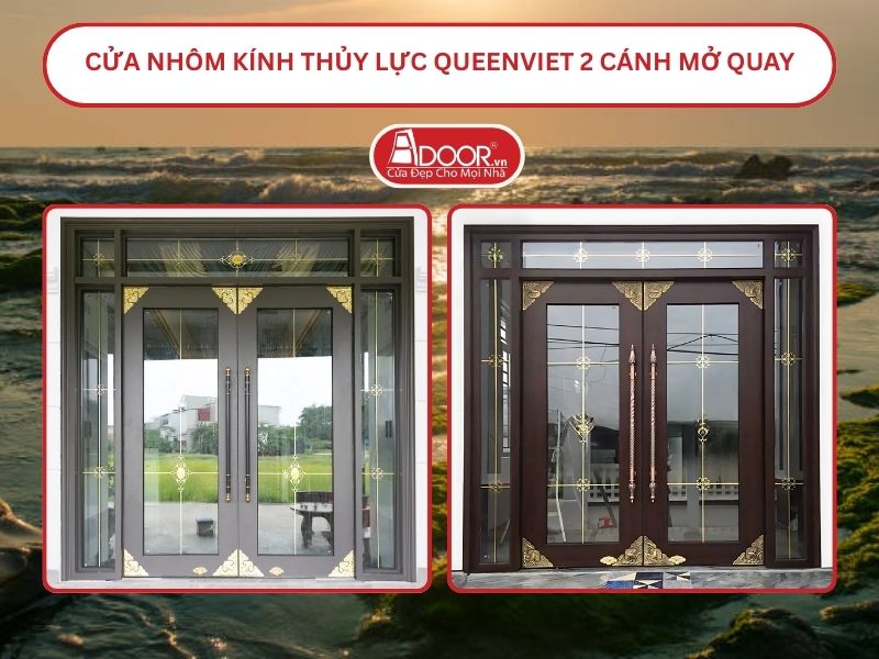 Cửa nhôm kính thủy lực QueenViet 2 cánh mở quay tại Phan Rang