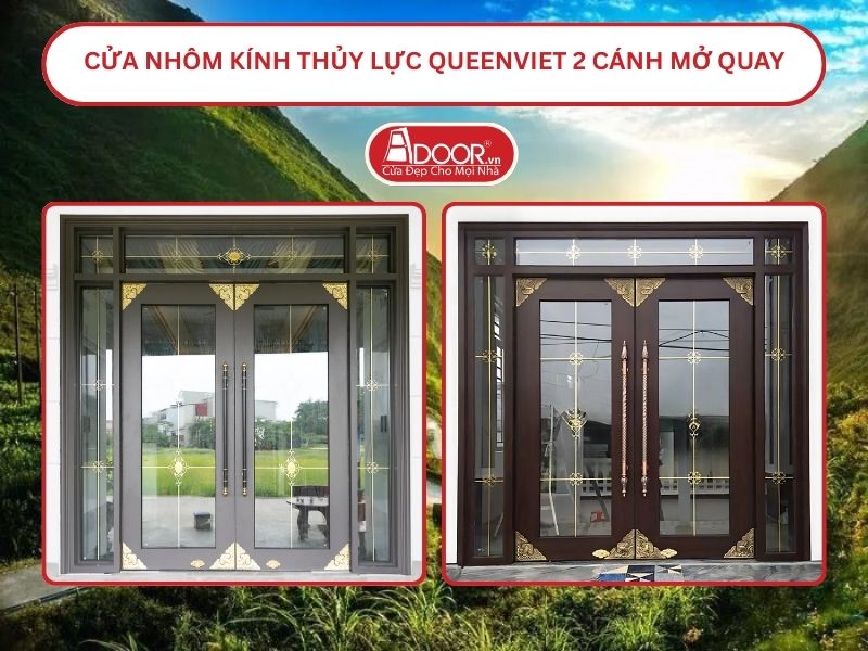 Cửa nhôm kính thủy lực QueenViet 2 cánh mở quay tại Tuyên Quang