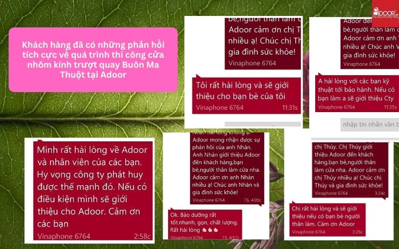 Khách hàng đã có những phản hồi tích cực về quá trình thi công cửa nhôm kính trượt quay Buôn Ma Thuột tại Adoor