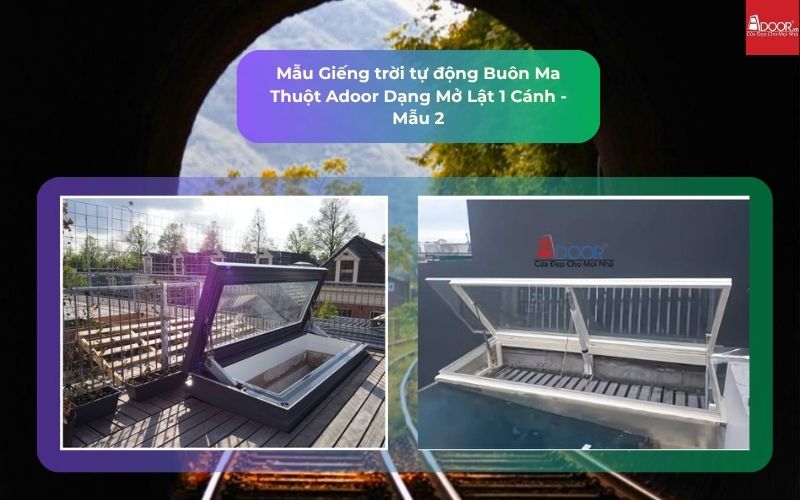 Mẫu Giếng trời tự động Buôn Ma Thuột Adoor Dạng Mở Lật 1 Cánh - Mẫu 2