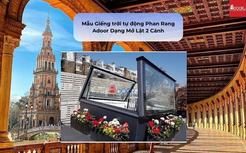 Mẫu Giếng trời tự động Phan Rang Adoor Dạng Mở Lật 2 Cánh