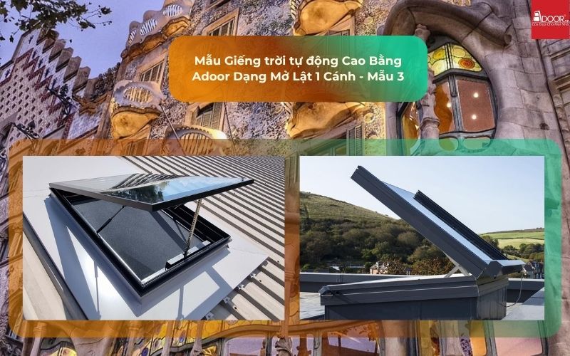 Mẫu Giếng trời tự động Cao Bằng Adoor Dạng Mở Lật 1 Cánh - Mẫu 3