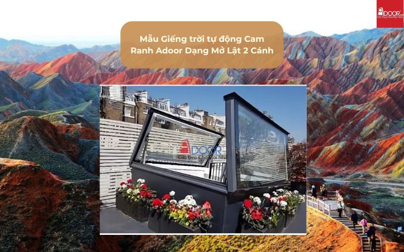 Mẫu Giếng trời tự động Cam Ranh Adoor Dạng Mở Lật 2 Cánh