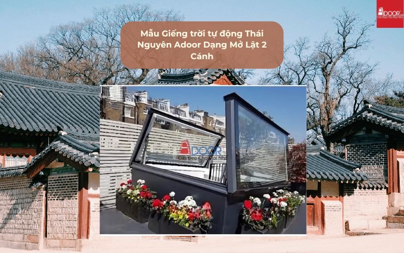 Mẫu Giếng trời tự động Thái Nguyên Adoor Dạng Mở Lật 2 Cánh