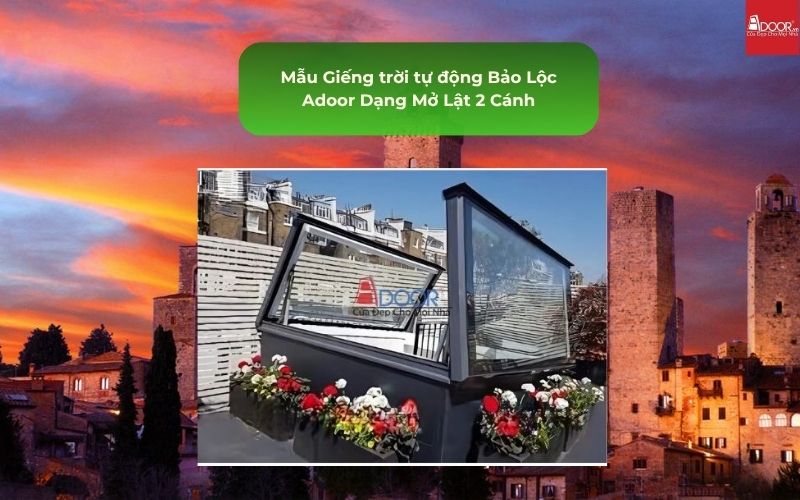 Mẫu Giếng trời tự động Bảo Lộc Adoor Dạng Mở Lật 2 Cánh