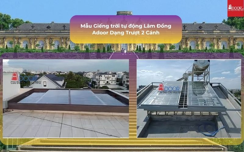 Mẫu Giếng trời tự động Lâm Đồng Adoor Dạng Trượt 2 Cánh