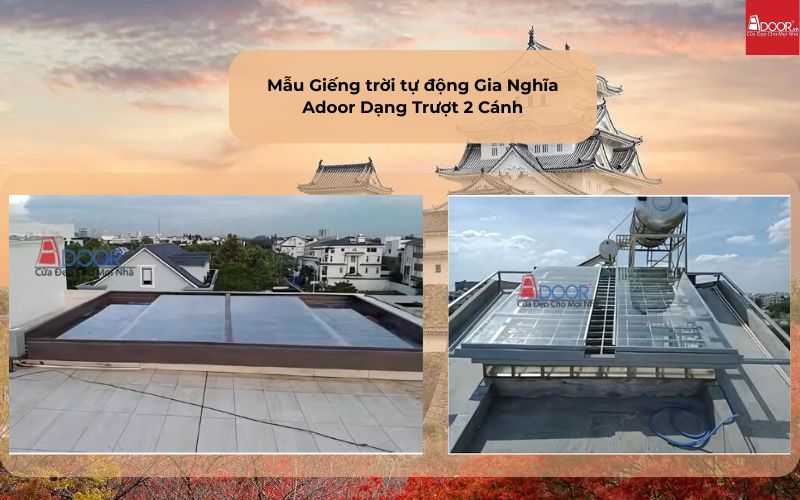 Mẫu Giếng trời tự động Gia Nghĩa Adoor Dạng Trượt 2 Cánh