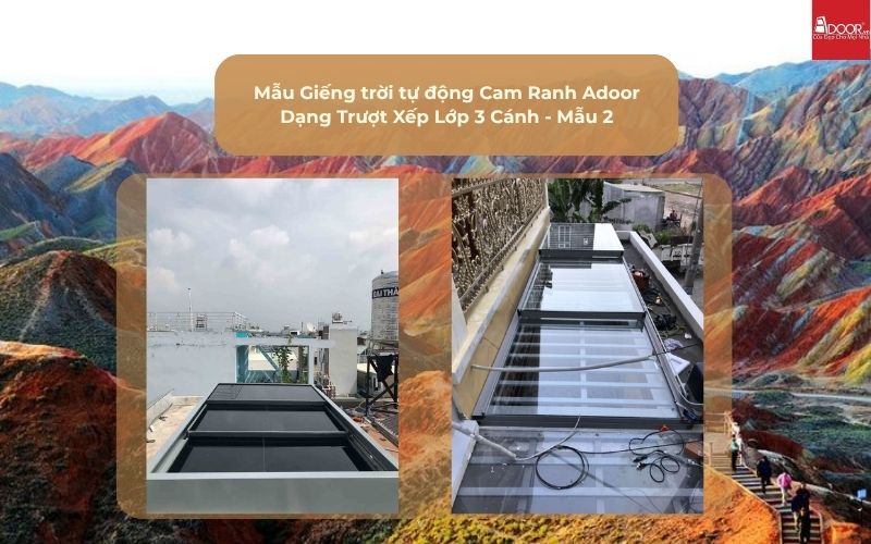 Mẫu Giếng trời tự động Cam Ranh Adoor Dạng Trượt Xếp Lớp 3 Cánh - Mẫu 2