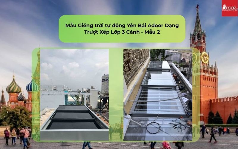 Mẫu Giếng trời tự động Yên Bái Adoor Dạng Trượt Xếp Lớp 3 Cánh - Mẫu 2