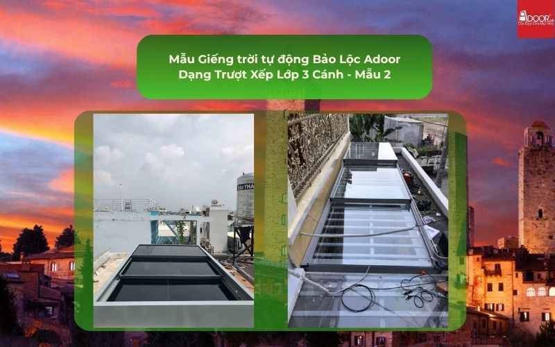 Mẫu Giếng trời tự động Bảo Lộc Adoor Dạng Trượt Xếp Lớp 3 Cánh - Mẫu 2