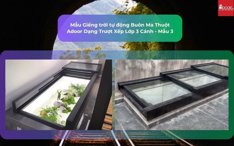 Mẫu Giếng trời tự động Buôn Ma Thuột Adoor Dạng Trượt Xếp Lớp 3 Cánh - Mẫu 3