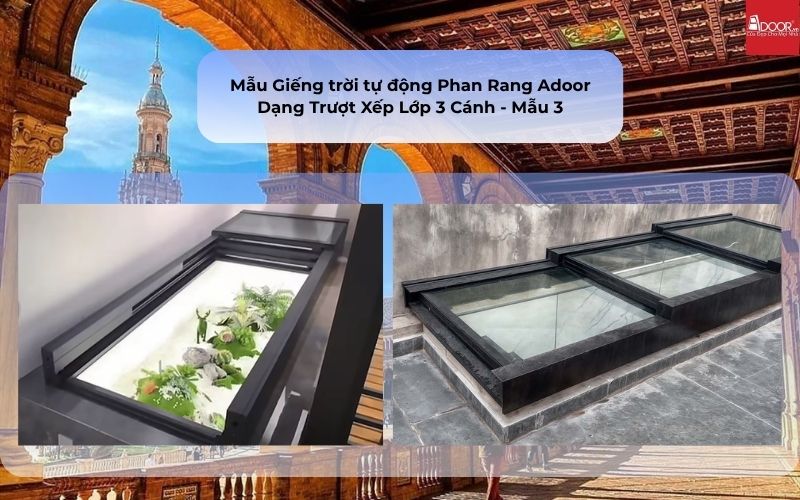 Mẫu Giếng trời tự động Phan Rang Adoor Dạng Trượt Xếp Lớp 3 Cánh - Mẫu 3