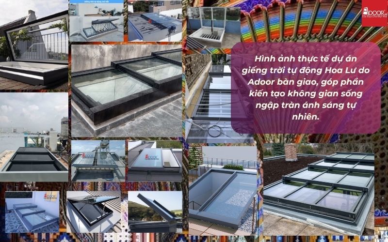 Hình ảnh thực tế dự án giếng trời tự động Hoa Lư do Adoor bàn giao, góp phần kiến tạo không gian sống ngập tràn ánh sáng tự nhiên.