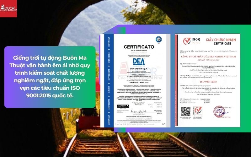 Giếng trời tự động Buôn Ma Thuột vận hành êm ái nhờ quy trình kiểm soát chất lượng nghiêm ngặt, đáp ứng trọn vẹn các tiêu chuẩn ISO 9001:2015 quốc tế.